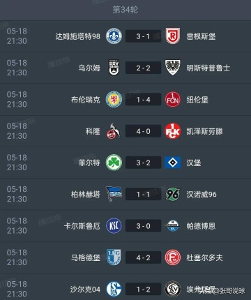 德乙收官科隆4-0夺冠,汉堡2-3输保级队,两队携手回德甲