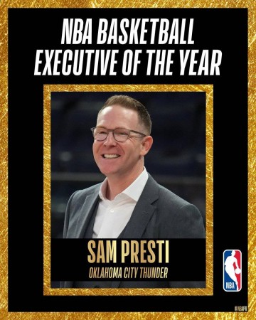 常规赛冠军!雷霆GM普雷斯蒂当选年度最佳总经理